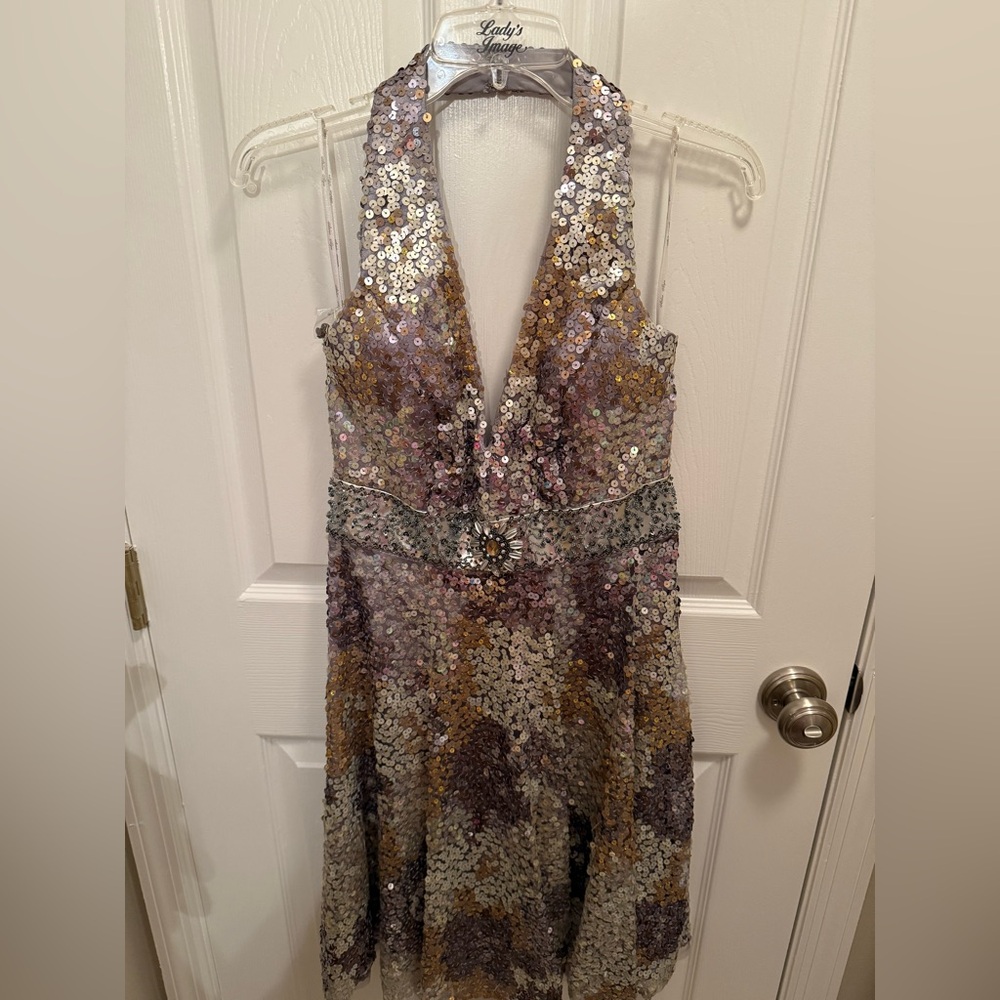 Sequin Halter Cocktail Dress - Mainly silver sequins NWT size 8